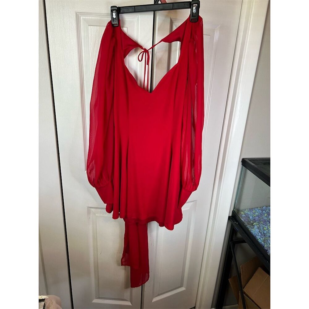 Lucy in the Sky Red Chiffon Mini Dress M Long Sleeve V-Neck Party/Cockta…